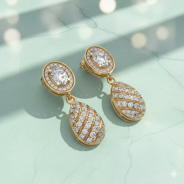 Oval Halo Egg Drop Diamond Statement Earrings