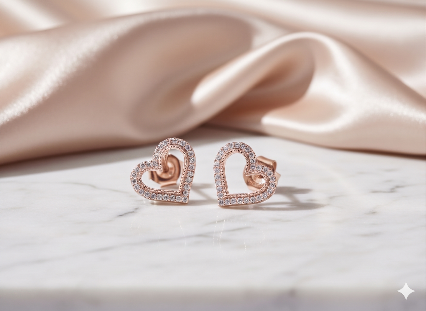 Double Row Open Heart Diamond Stud Earrings