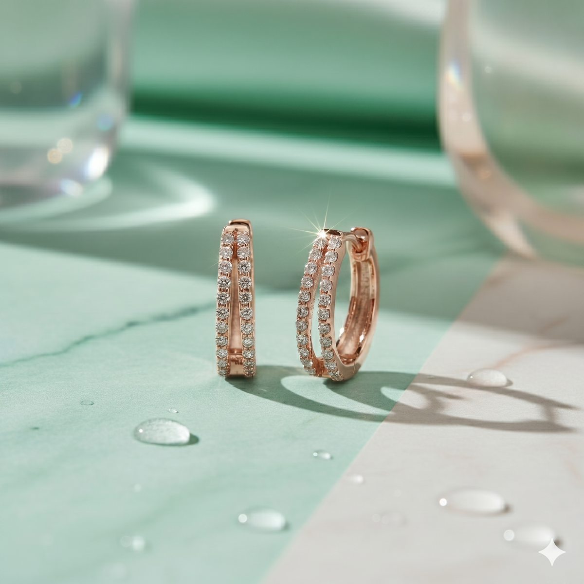 Double Row Split Prong Diamond Huggie Hoop Earrings