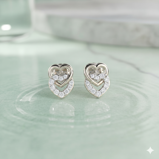 Interlocking Double Heart Diamond Stud Earrings