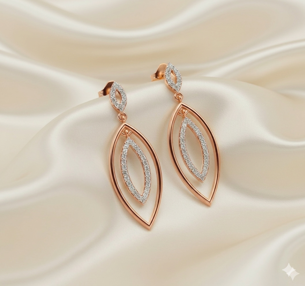 Nested Marquise Diamond Halo Drop Earrings