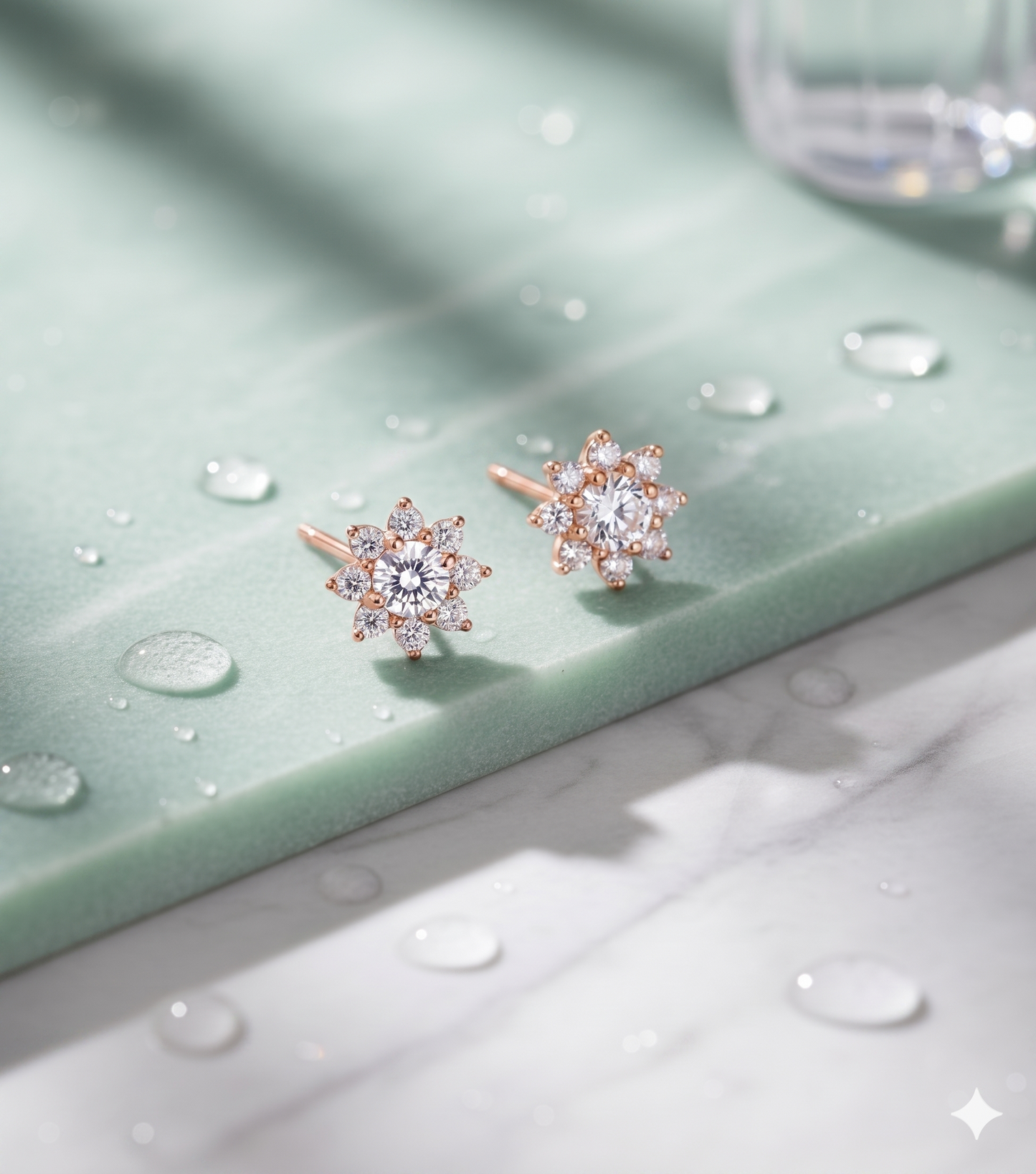 Flower Starburst Diamond Halo Stud Earrings