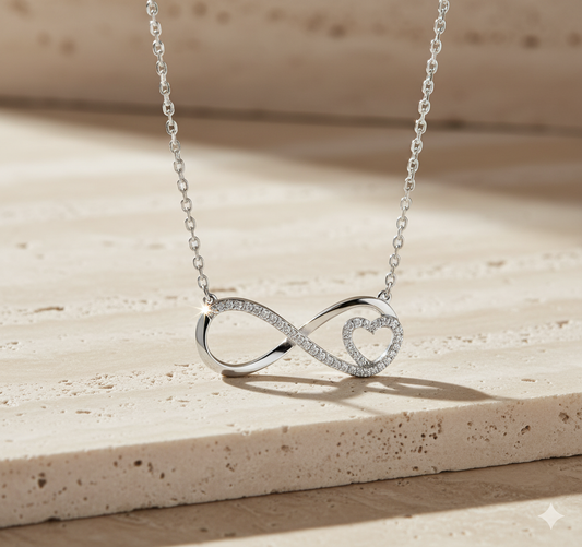 Interlocking Infinity Heart Pavé Diamond Station Necklace