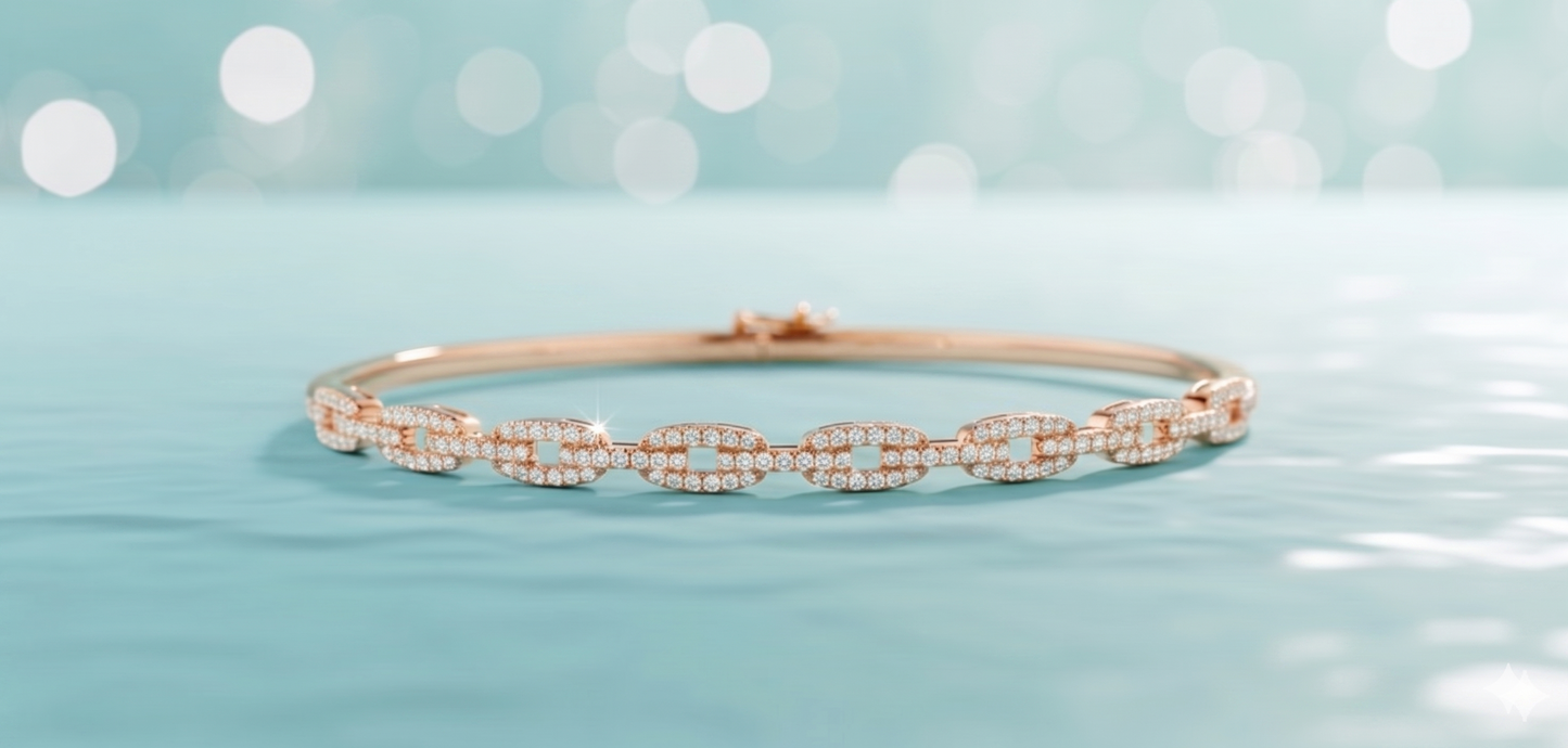 Marina Link Pavé Diamond Station Bangle Bracelet