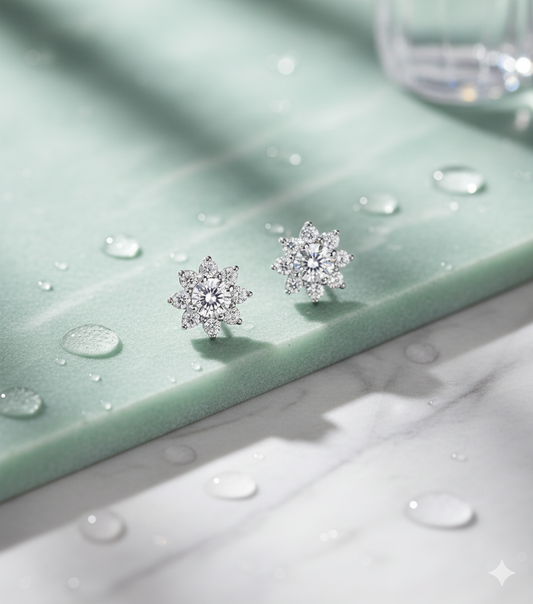 Flower Starburst Diamond Halo Stud Earrings