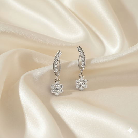 Floral Diamond Drop Stud Earrings