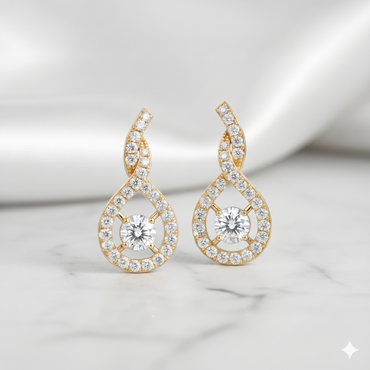 Floating Round Solitaire Twisted Teardrop Diamond Earrings