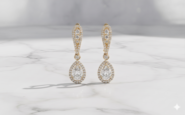 Pear Cut Teardrop Diamond Halo Linear Drop Earrings