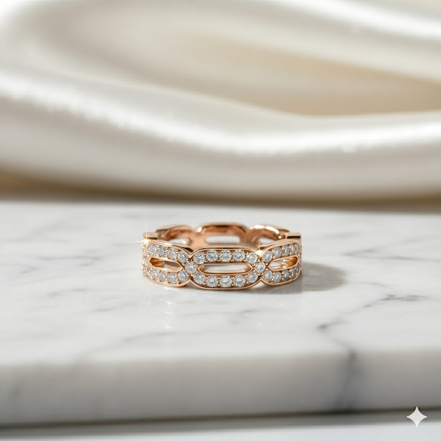 Openwork Geometric Link Pavé Diamond Eternity Ring