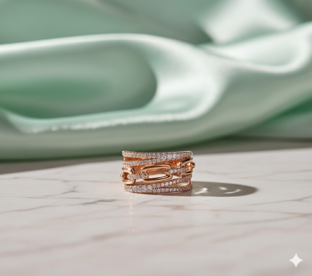 Multi-Row Openwork Cable Link and Pavé Diamond Statement Cigar Band Ring