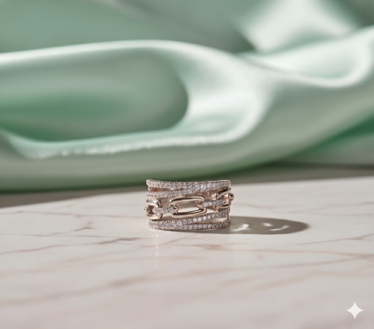 Multi-Row Openwork Cable Link and Pavé Diamond Statement Cigar Band Ring