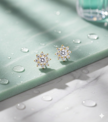 Flower Starburst Diamond Halo Stud Earrings