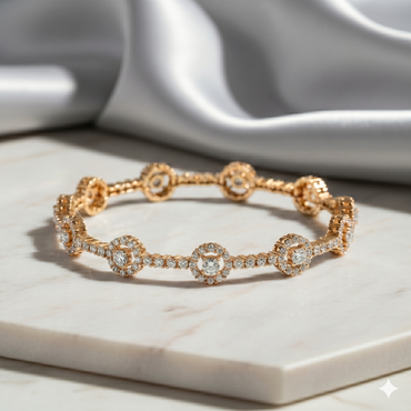Floating Illusion Cluster Halo Alternating Linear Diamond Bangle Bracelet