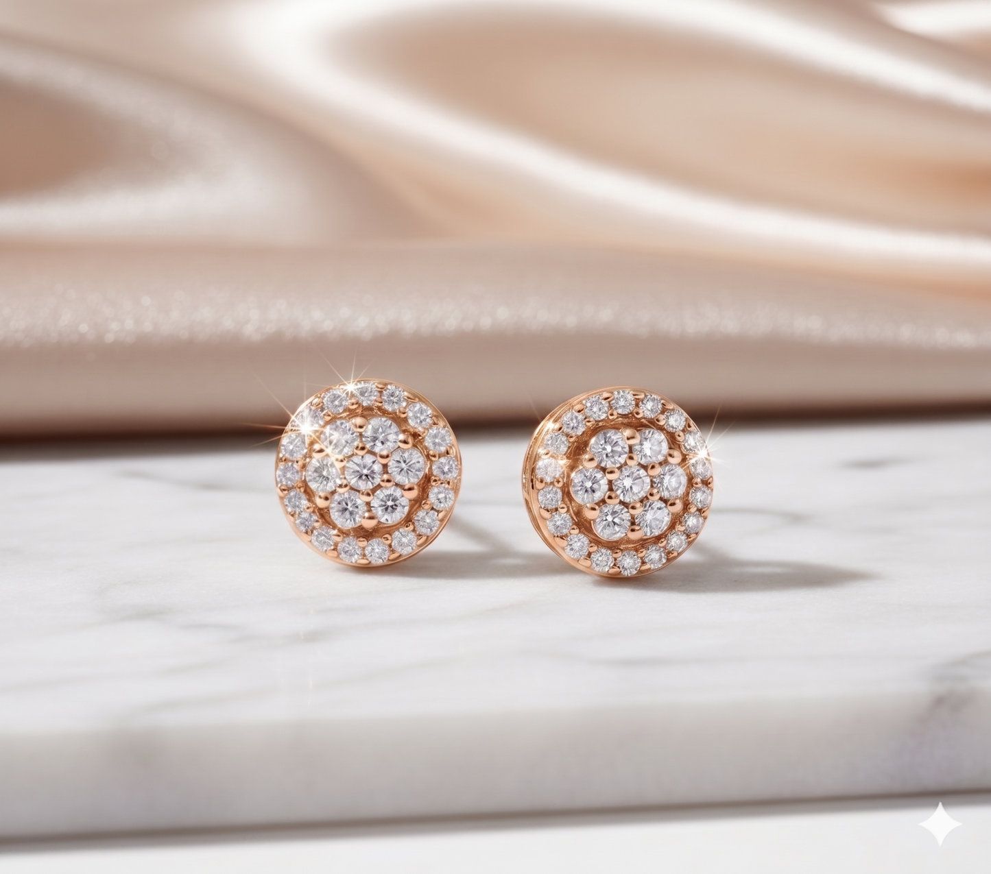 Round Cluster Diamond Halo Stud Earrings