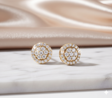 Round Cluster Diamond Halo Stud Earrings