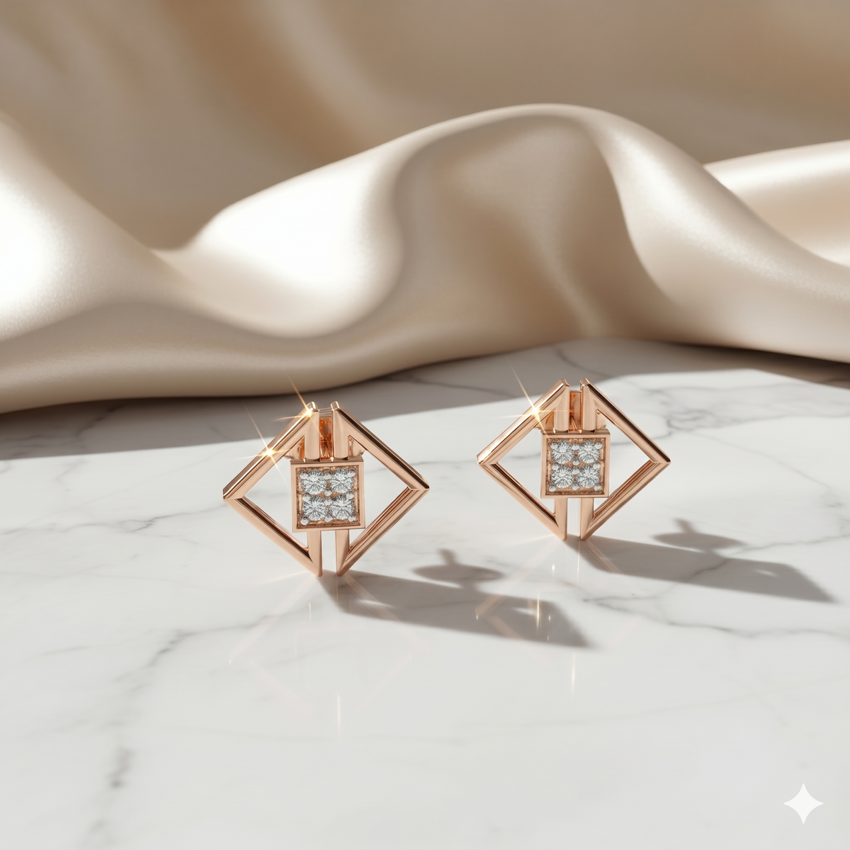 Geometric Square Rhombus Diamond Stud Earrings