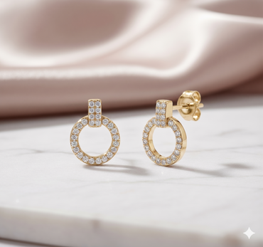 Interlocking Circle Vertical Bar Diamond Stud Earrings