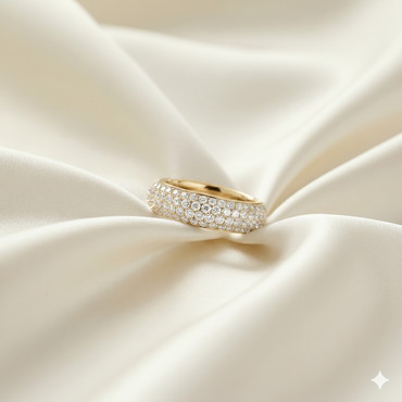 Five-Row Micro-Pavé Diamond Dome Eternity Wedding Band