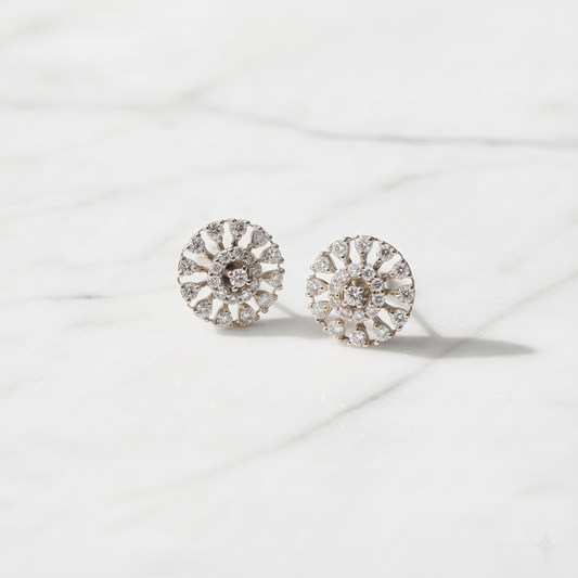 Diamond Sunburst Halo Stud Earrings