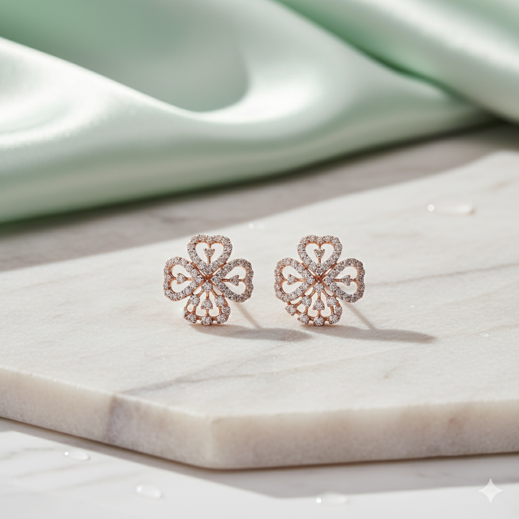 Four Leaf Clover Diamond Stud Earrings
