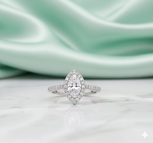 Marquise Cut Diamond Halo Pavé Engagement Ring