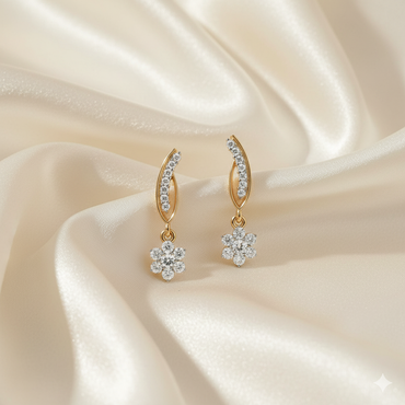 Floral Diamond Drop Stud Earrings
