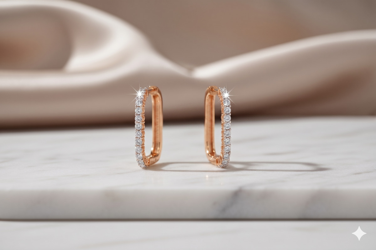 Rectangular Paperclip Link Diamond Hoop Earrings