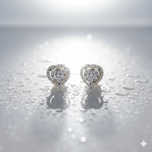 Double Heart Diamond Halo Stud Earrings