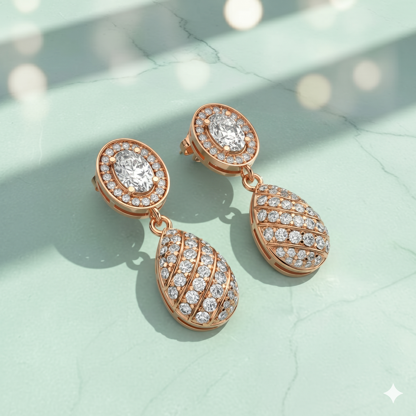 Oval Halo Egg Drop Diamond Statement Earrings