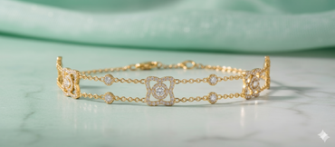 Quatrefoil Clover Double Chain Diamond Station Bracelet