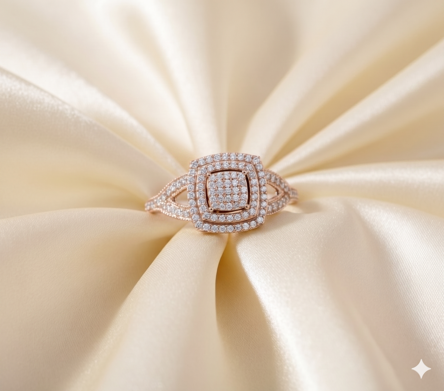 Cushion Shape Composite Pavé Cluster Double Halo Split Shank Engagement Ring