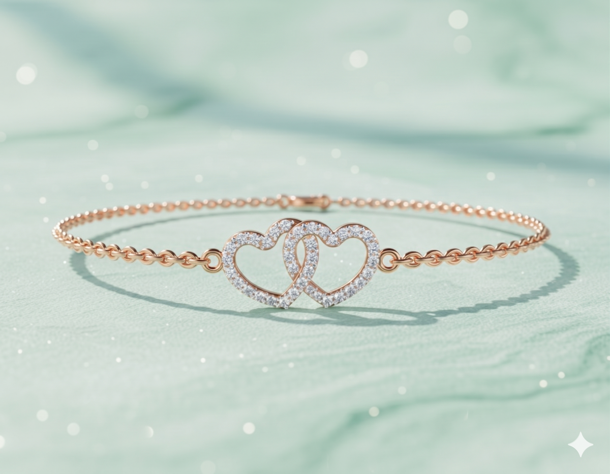 Interlocking Double Heart Diamond Station Bracelet