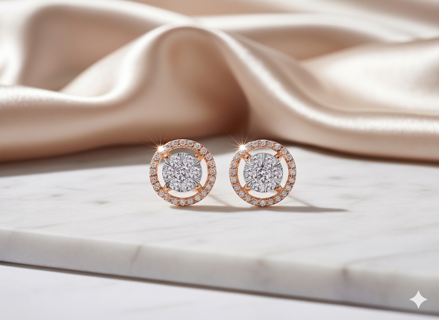 Round Cluster Halo Diamond Stud Earrings