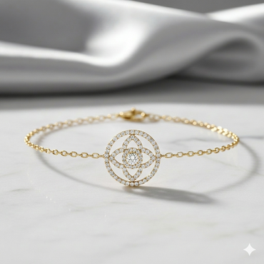 Geometric Floral Mandala Diamond Station Chain Bracelet