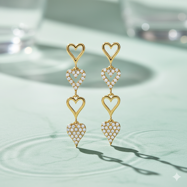 Multi Heart Diamond Linear Drop Earrings