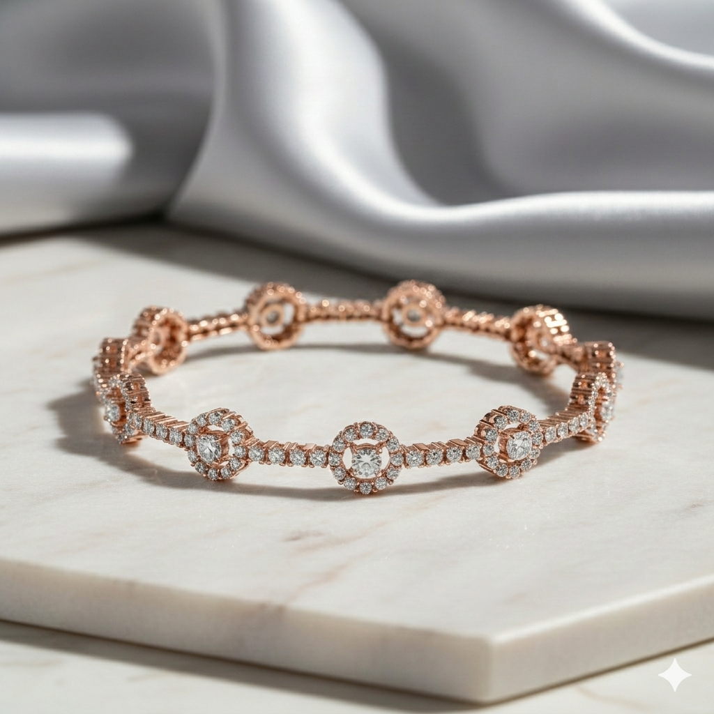 Floating Illusion Cluster Halo Alternating Linear Diamond Bangle Bracelet