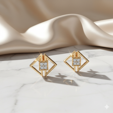 Geometric Square Rhombus Diamond Stud Earrings