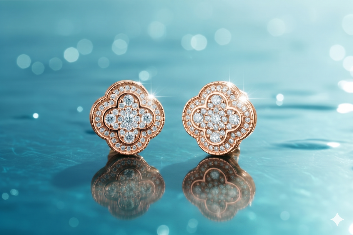 Clover Quatrefoil Diamond Cluster Stud Earrings