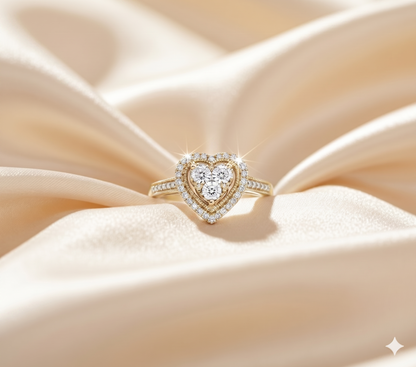 Heart Shaped Composite Cluster Double Halo Pavé Diamond Ring