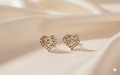 Double Heart Diamond Halo Stud Earrings