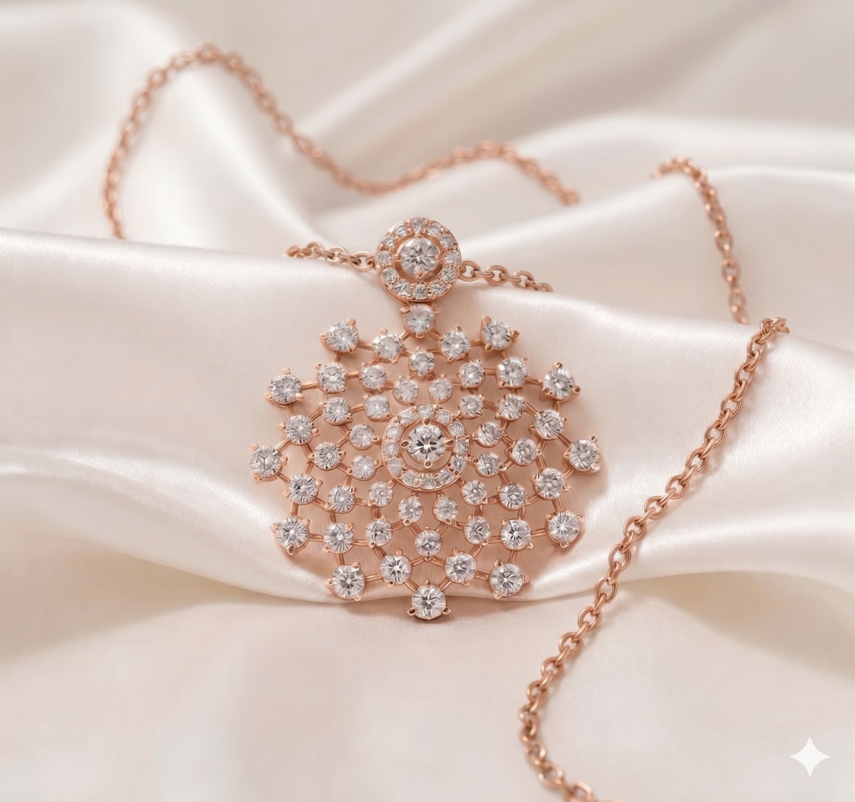 Snowflake Sunburst Cluster Diamond Mandala Statement Pendant Necklace