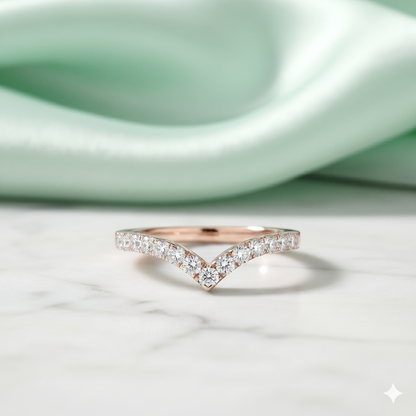 Chevron V-Shaped Pavé Diamond Wedding Stacking Band