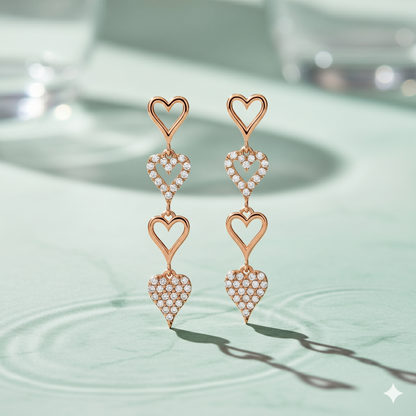 Multi Heart Diamond Linear Drop Earrings