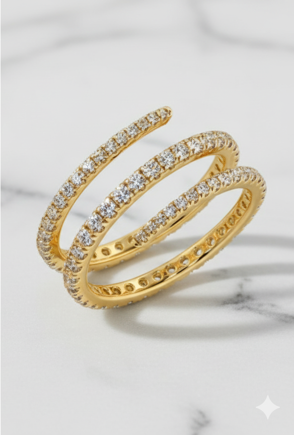 Multi-Row Spiral Wrap Pavé Diamond Statement Ring