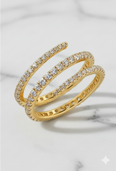 Multi-Row Spiral Wrap Pavé Diamond Statement Ring