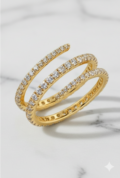 Multi-Row Spiral Wrap Pavé Diamond Statement Ring