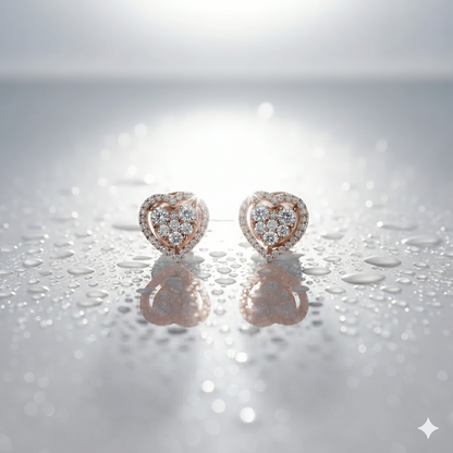 Double Heart Diamond Halo Stud Earrings