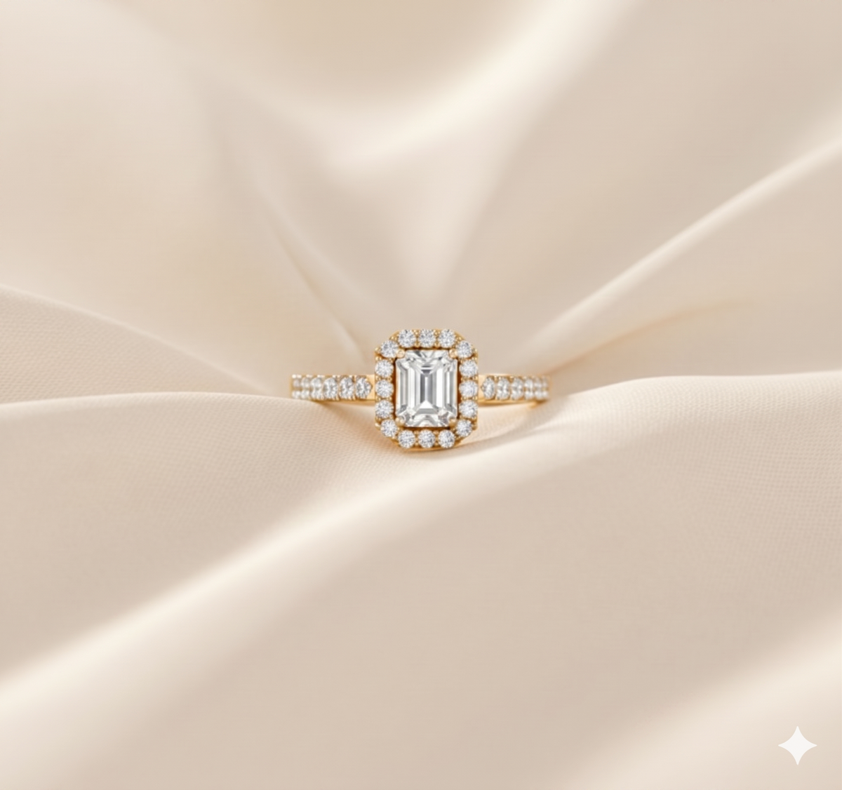 Emerald Cut Diamond Halo Pavé Engagement Ring