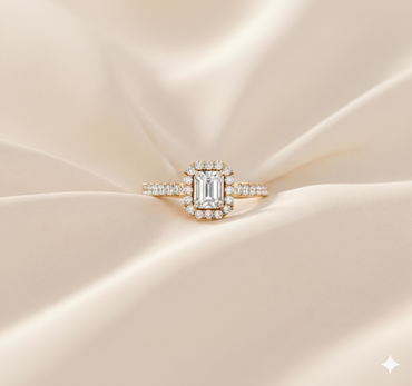 Emerald Cut Diamond Halo Pavé Engagement Ring