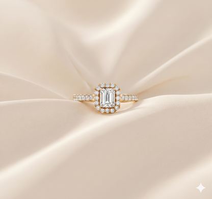 Emerald Cut Diamond Halo Pavé Engagement Ring